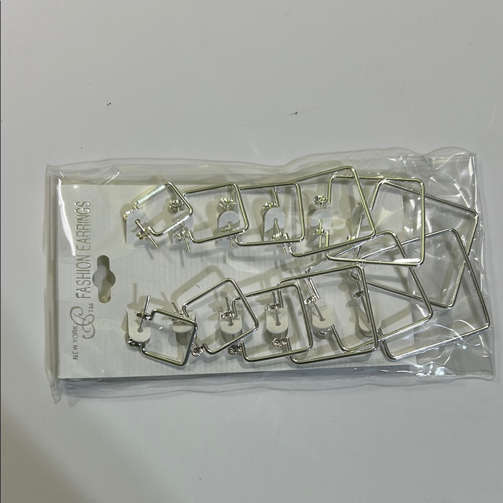 Silver Square Hoop Earrings - Picture 8 of 16